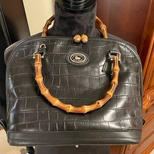 Dooney & Bourke Black Croc-Embossed Satchel with Bamboo Handles